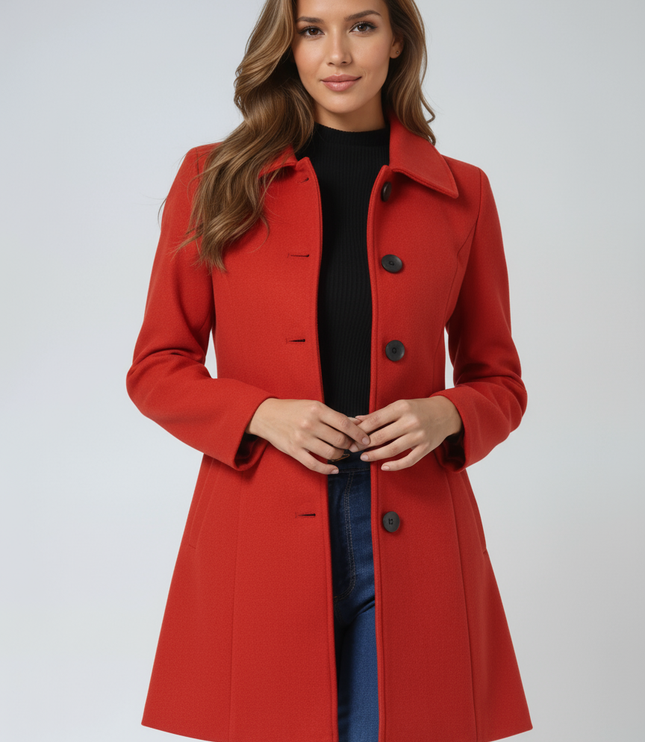 Women's Longline Tailored Coat with a High Neck and Button Front