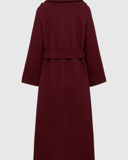 Women's Longline Trench Coat in Burgundy, Double Breasted