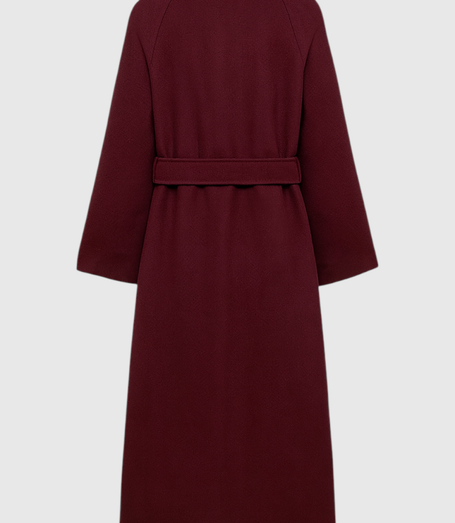 Women's Longline Trench Coat in Burgundy, Double Breasted