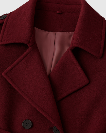 Women's Longline Trench Coat in Burgundy, Double Breasted