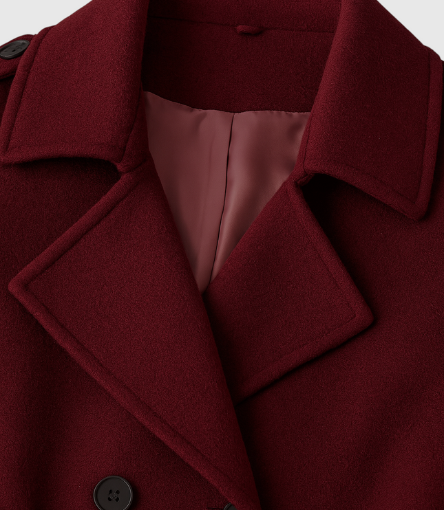Women's Longline Trench Coat in Burgundy, Double Breasted