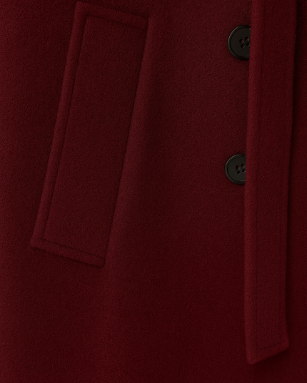 Women's Longline Trench Coat in Burgundy, Double Breasted