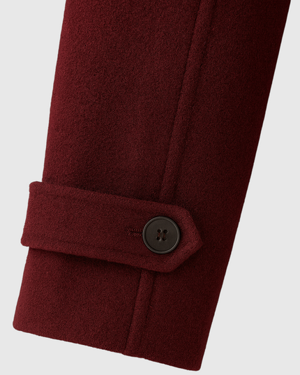 Women's Longline Trench Coat in Burgundy, Double Breasted