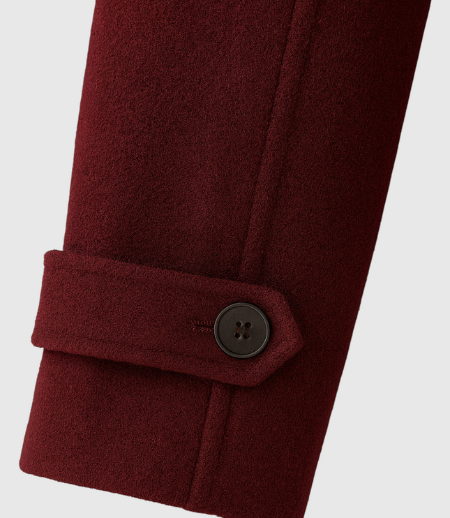 Women's Longline Trench Coat in Burgundy, Double Breasted
