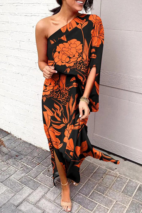 Women's Maxi Cocktail Dress with One Shoulder Neckline