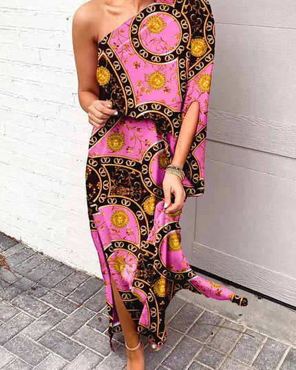 Women's Maxi Cocktail Dress with One Shoulder Neckline