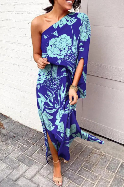 Women's Maxi Cocktail Dress with One Shoulder Neckline