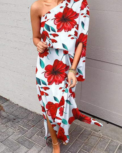 Women's Maxi Cocktail Dress with One Shoulder Neckline
