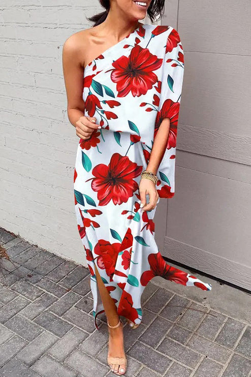 Women's Maxi Cocktail Dress with One Shoulder Neckline