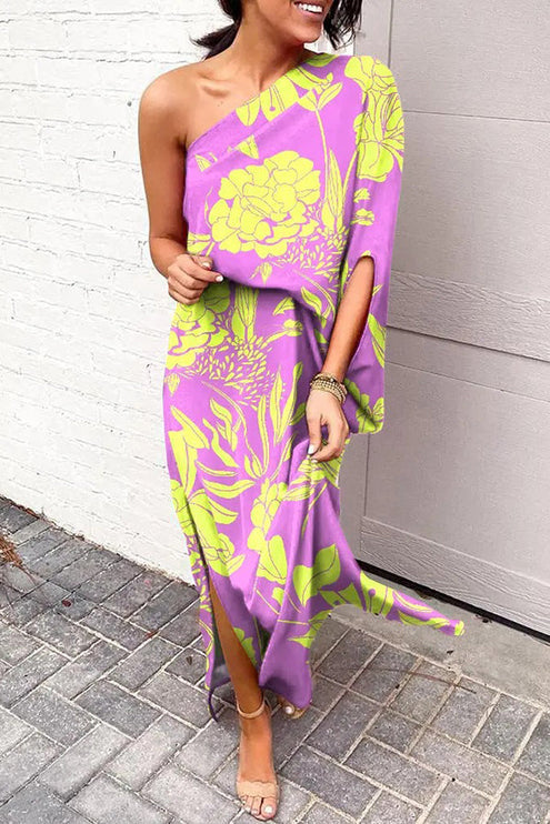 Women's Maxi Cocktail Dress with One Shoulder Neckline