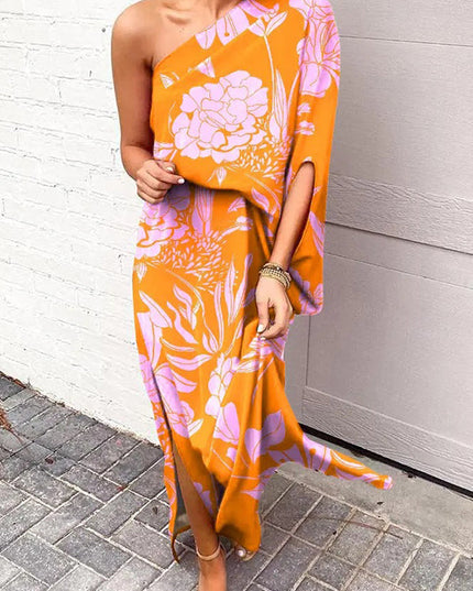 Women's Maxi Cocktail Dress with One Shoulder Neckline