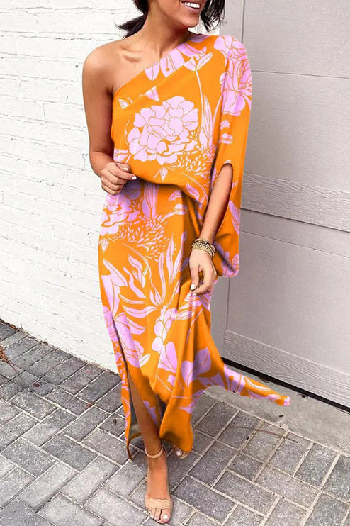 Women's Maxi Cocktail Dress with One Shoulder Neckline