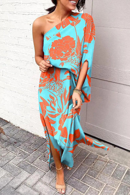Women's Maxi Cocktail Dress with One Shoulder Neckline