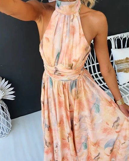 Women's Maxi Dress with Halter Neck and Open Bow Back