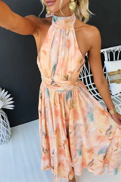Women's Maxi Dress with Halter Neck and Open Bow Back