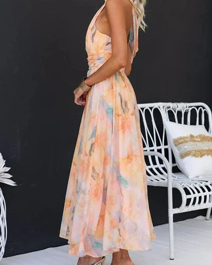 Women's Maxi Dress with Halter Neck and Open Bow Back