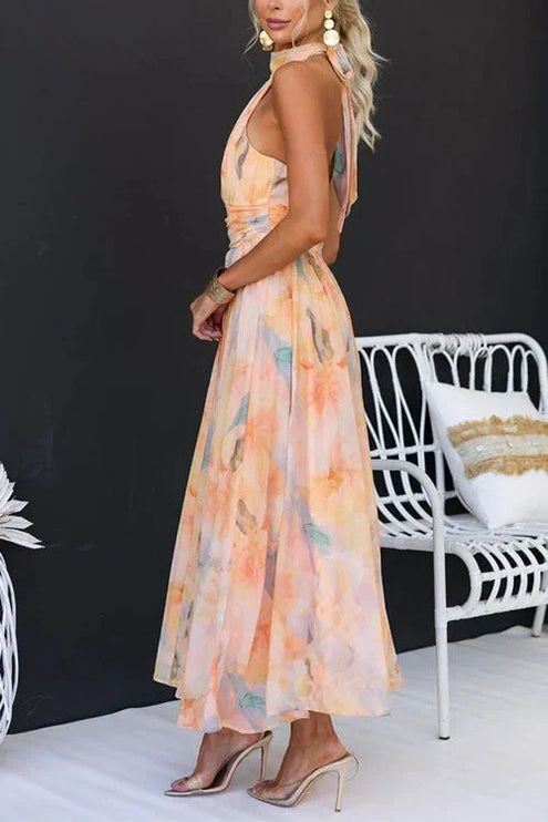 Women's Maxi Dress with Halter Neck and Open Bow Back