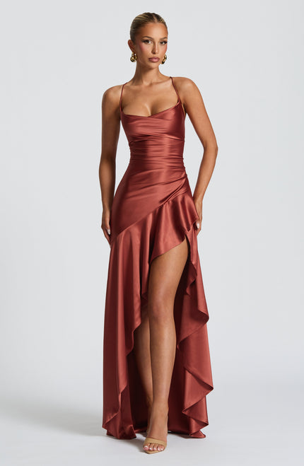 Women's Maxi Dress with High-Low Hem and Thigh-High Slit