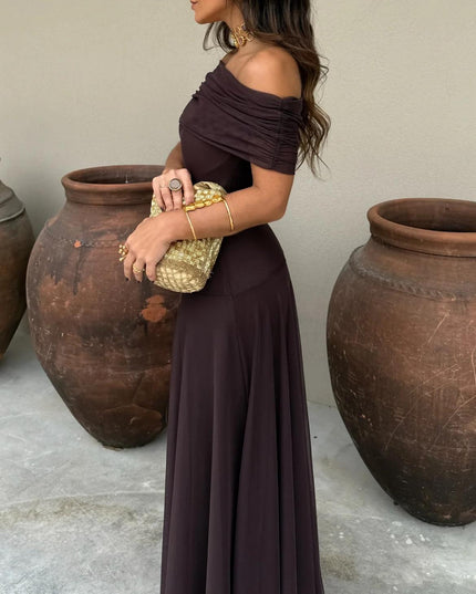 Women's Maxi Dress with Off-Shoulder Sleeves and Sheer Skirt
