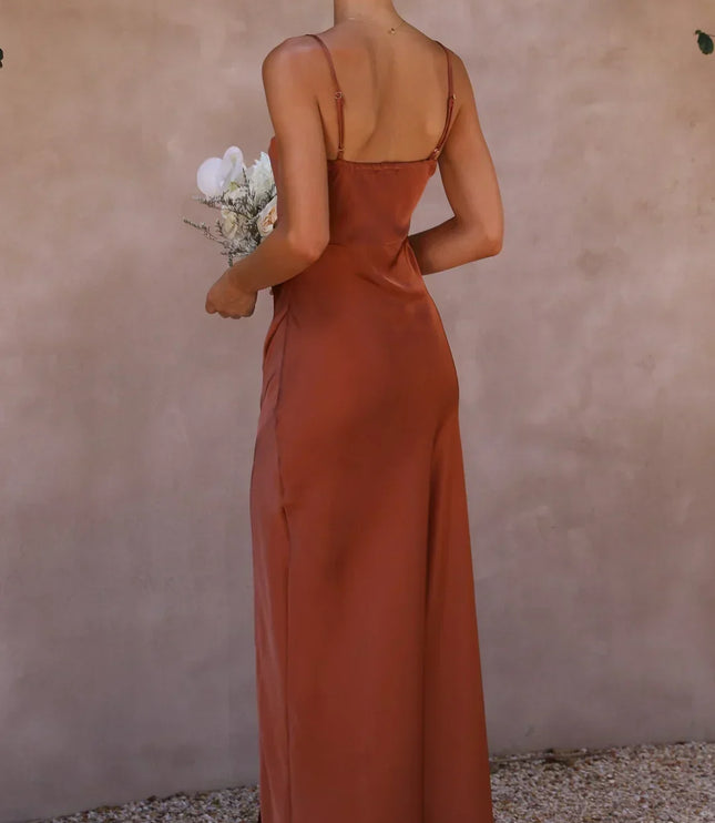 Women's Maxi Dress with Square Neck and High Side Slit