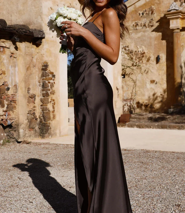 Women's Maxi Dress with Square Neck and High Side Slit