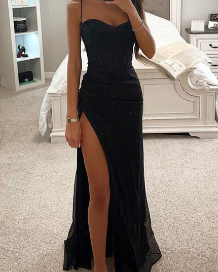 Women's Maxi Party Dress in Glitter with Sweetheart Neck