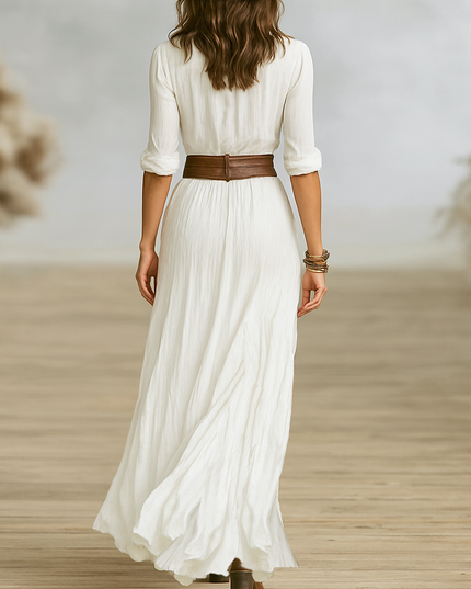 Women's Maxi Shirt Dress with Buttons and Long Sleeve