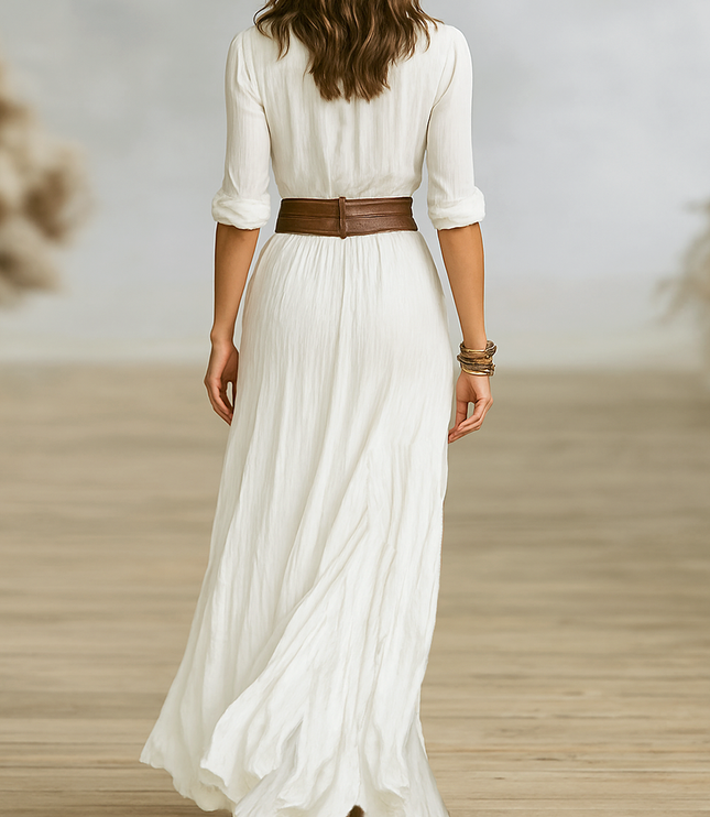Women's Maxi Shirt Dress with Buttons and Long Sleeve