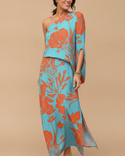 Women's Maxi Summer Dress in Floral with One Shoulder