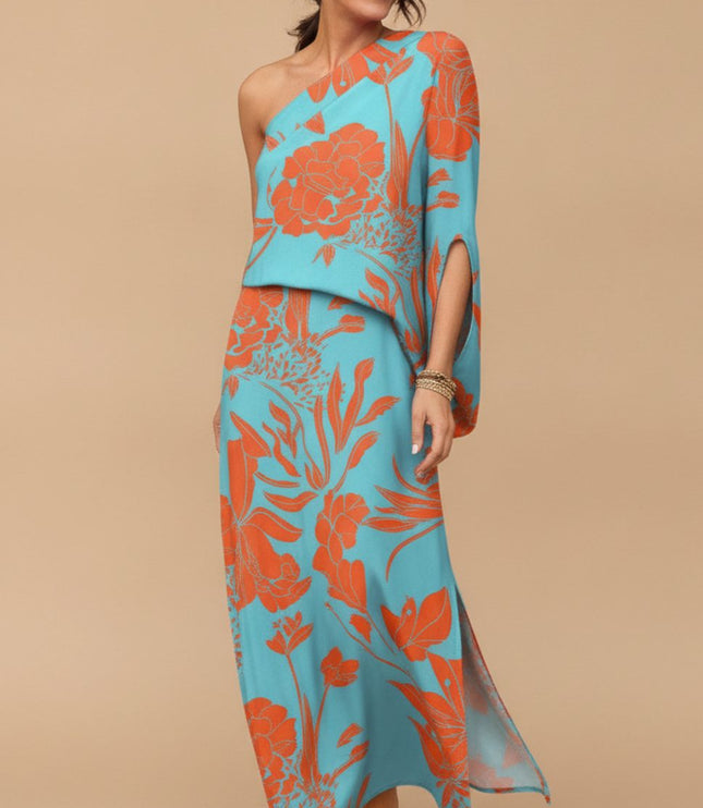 Women's Maxi Summer Dress in Floral with One Shoulder