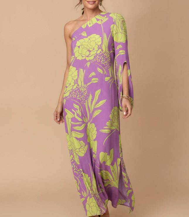 Women's Maxi Summer Dress in Floral with One Shoulder