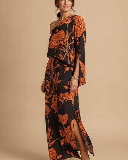 Women's Maxi Summer Dress in Floral with One Shoulder