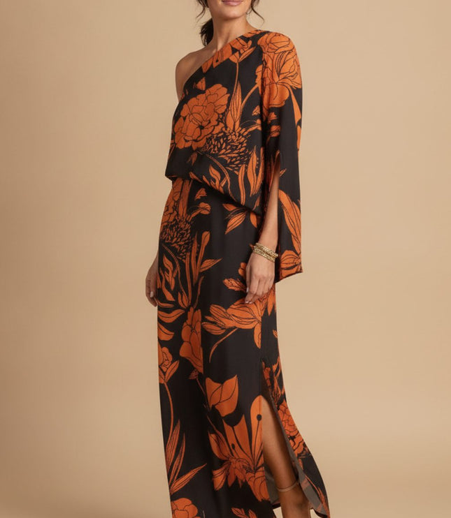 Women's Maxi Summer Dress in Floral with One Shoulder