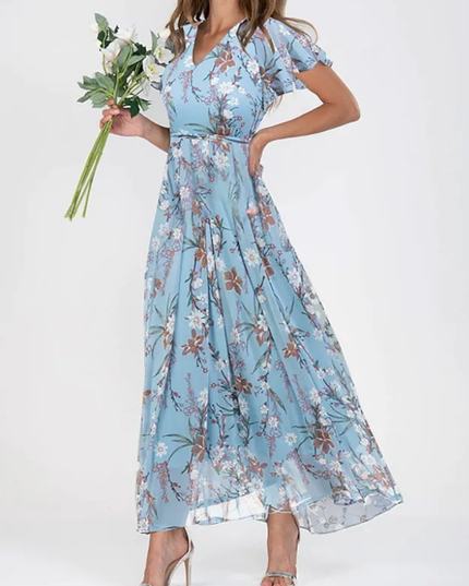 Women's Maxi Sundress in Floral with Flutter Sleeve