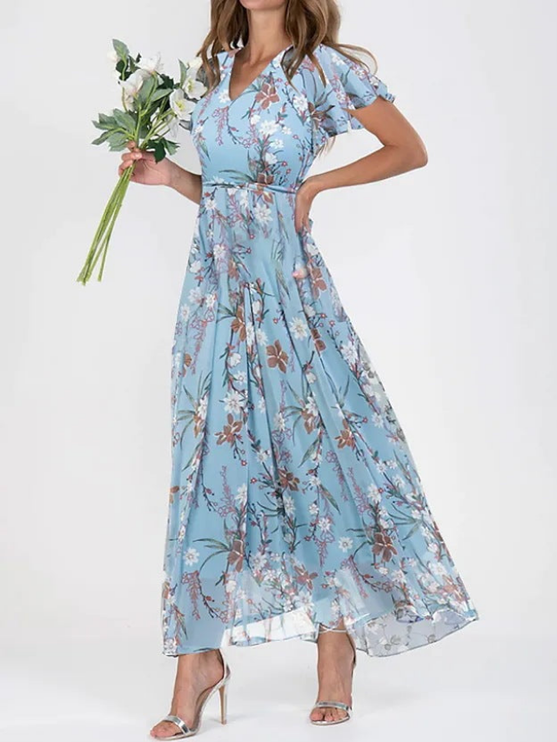 Women's Maxi Sundress in Floral with Flutter Sleeve