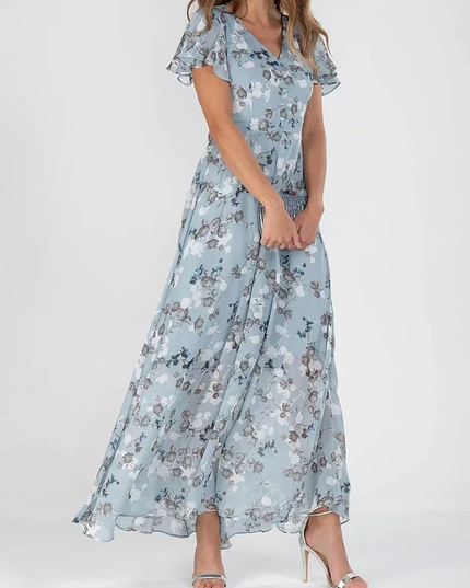 Women's Maxi Sundress in Floral with Flutter Sleeve