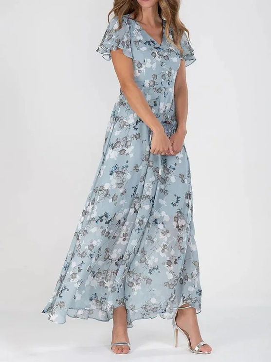 Women's Maxi Sundress in Floral with Flutter Sleeve