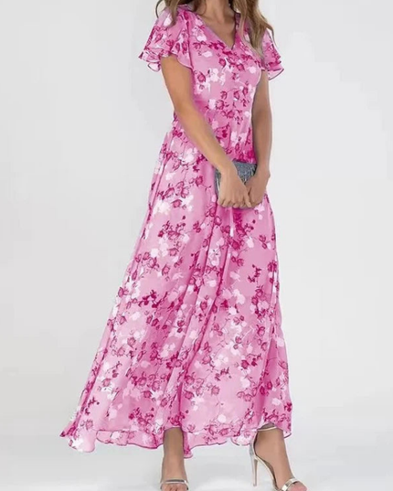 Women's Maxi Sundress in Floral with Flutter Sleeve