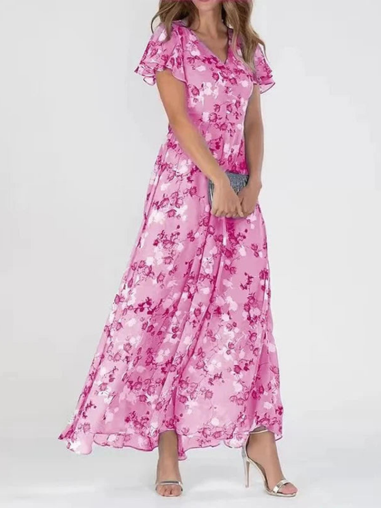 Women's Maxi Sundress in Floral with Flutter Sleeve
