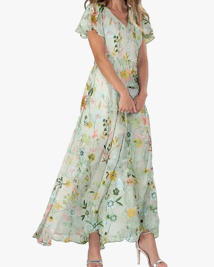 Women's Maxi Sundress in Floral with Flutter Sleeve
