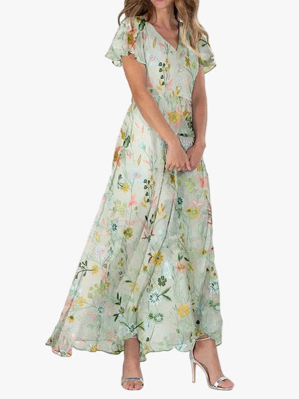 Women's Maxi Sundress in Floral with Flutter Sleeve