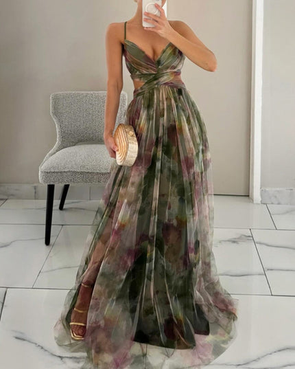 Women's Maxi Sundress with Wrap Front and Thin Straps