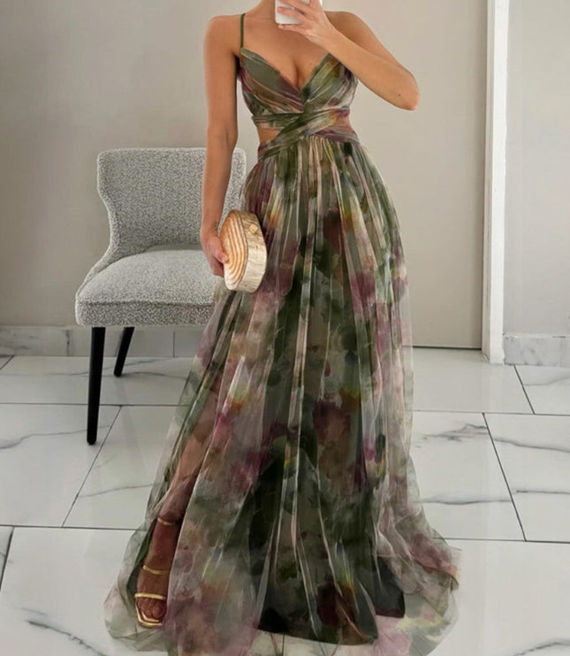 Women's Maxi Sundress with Wrap Front and Thin Straps