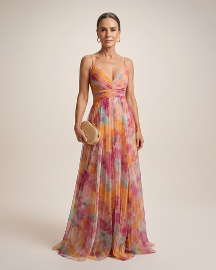 Women's Maxi Sundress with Wrap Front and Thin Straps
