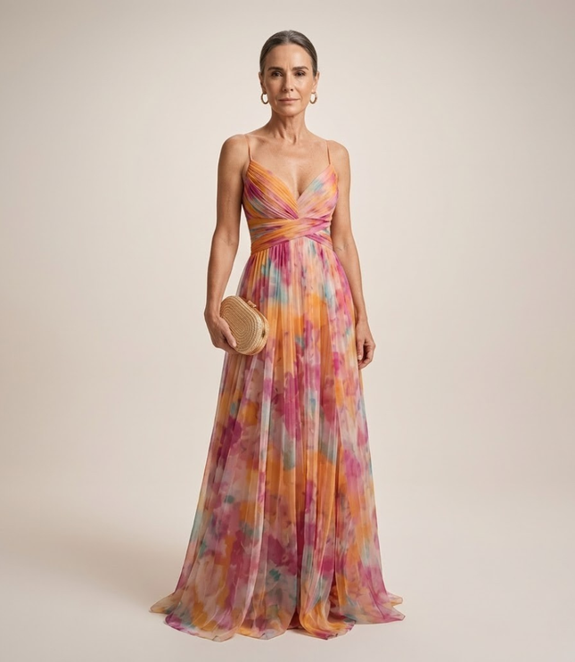 Women's Maxi Sundress with Wrap Front and Thin Straps