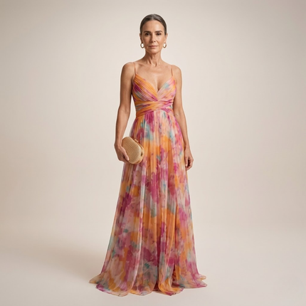 Women's Maxi Sundress with Wrap Front and Thin Straps