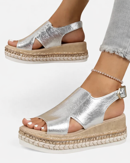 Women's Metallic Wedge Sandals with a Slingback Strap
