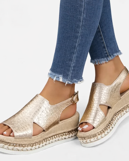Women's Metallic Wedge Sandals with a Slingback Strap