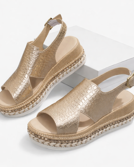 Women's Metallic Wedge Sandals with a Slingback Strap