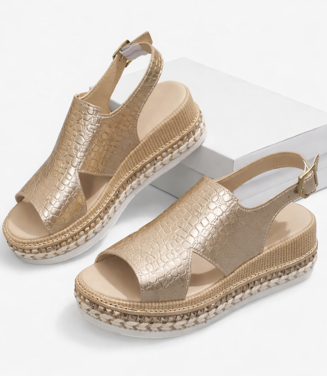 Women's Metallic Wedge Sandals with a Slingback Strap